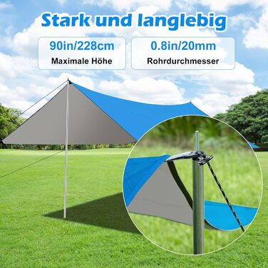 Намет WADEO для кемпінгу, водонепроникний, 4x3 м, з тентром та аксесуарами, ультралегкий, для відпочинку на природі - Хакі (3,6м x 3,6м, Синій)