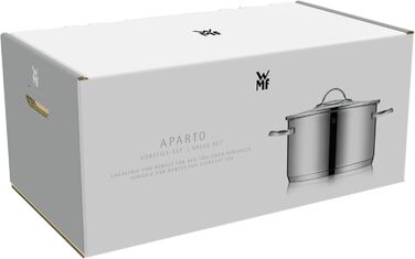 Набір каструль WMF Aparto 5-ти частинний з кришкою з термостійкого скла, Cromargan нержавіюча сталь, індукційне дно, підходить для всіх типів плит, без маркування, придатний для миття в посудомийній машині