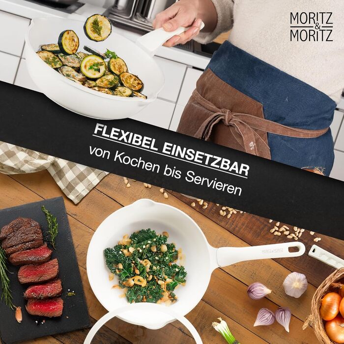 Сковорода Moritz & Moritz 26 см з кришкою - антипригарне покриття, Soft-Touch ручка, для смаження, тушкування, варіння на пару, підходить для всіх плит (кремовий)