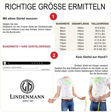 Чоловічий шкіряний ремінь Lindenmann Automatik, колір коньяк, розмір 105/120 см