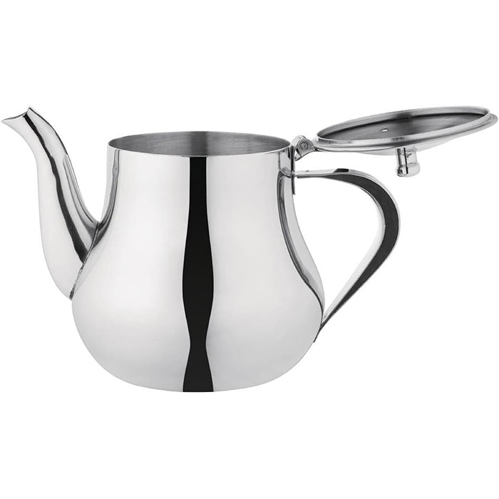 Olympia Stainless Steel Teapot 1 Liter/35 oz, Silver, High-Gloss Polish, Arabian Style Teapot, Heat-Resistant Handle, Hinged Lid, Drip-Free Spout - Commercial Cafe or Home Use, M982