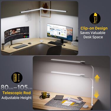LED лампа настільна EYOCEAN 24W, 80 см з жестами, регулювання яскравості, захист очей для офісу, роботи, читання, архітекторів, дизайнерів (біла)