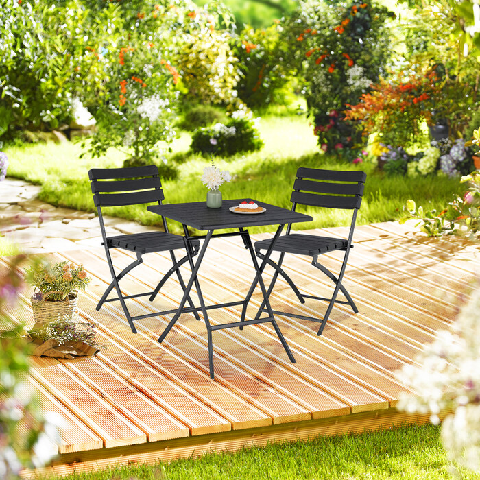 Relaxdays Balcony Furniture Set, 3-Piece, Wood-Look