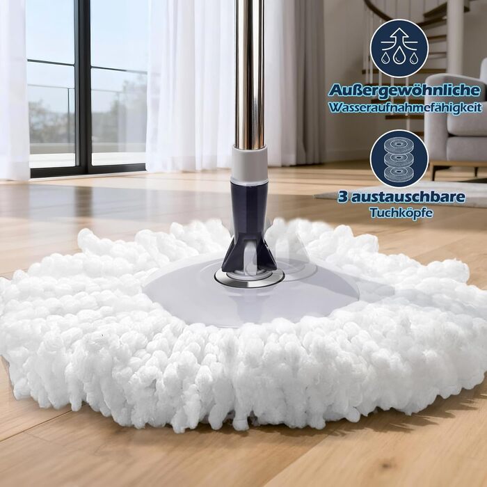 Набір для миття підлоги з відром, мікрофібра, набір мікрофібрових моп-головок, 2 в 1 відро для миття з мопом та педаллю, моп з функцією віджиму для всіх типів підлог. Колір: сірий + темно-синій