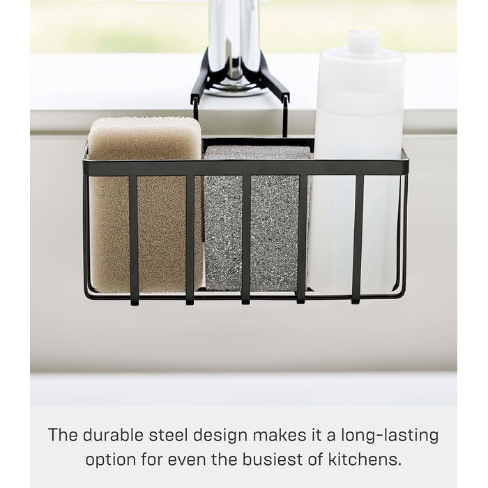 YAMAZAKI 5639 Tower Hanging Sink Organizer, Steel/Silicone, Minimalist Design, 20.3 x 18.5 x 14 cm (L x W x H) (Black)