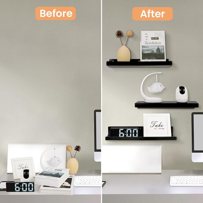 Настінні полиці Upsimples, 4 шт., білі, без свердління, 38x10 см, для ванної, спальні, кухні