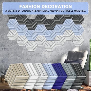 Акустичні гексагональні панелі SHJADE самоклеючі, шумоізоляційні стінові плитки (білі), 12 шт, 35.6 x 30.5 x 0.4 см