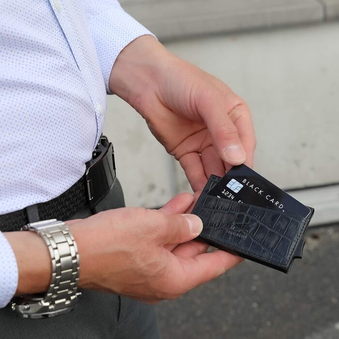 Кредитне картхолдер Solo Pelle Mech | Шкіряний картхолдер з RFID захистом | Чорний крокодил