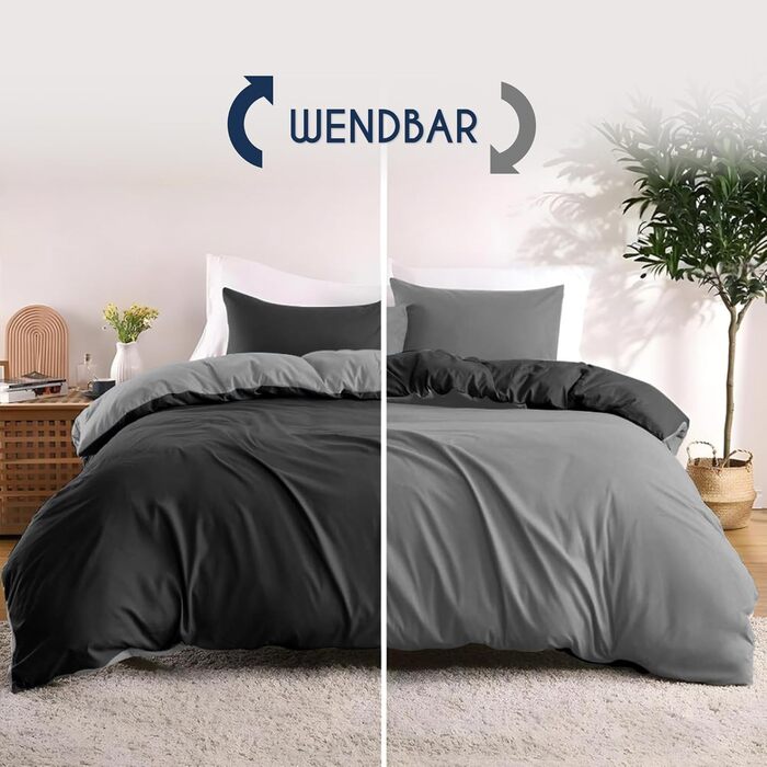 Комплект постільної білизни Dreamzie 240x220 см з 2 наволочками 80x80 см, чорний/темно-сірий. 100% мікрофібра, сертифікат Oeko TEX.