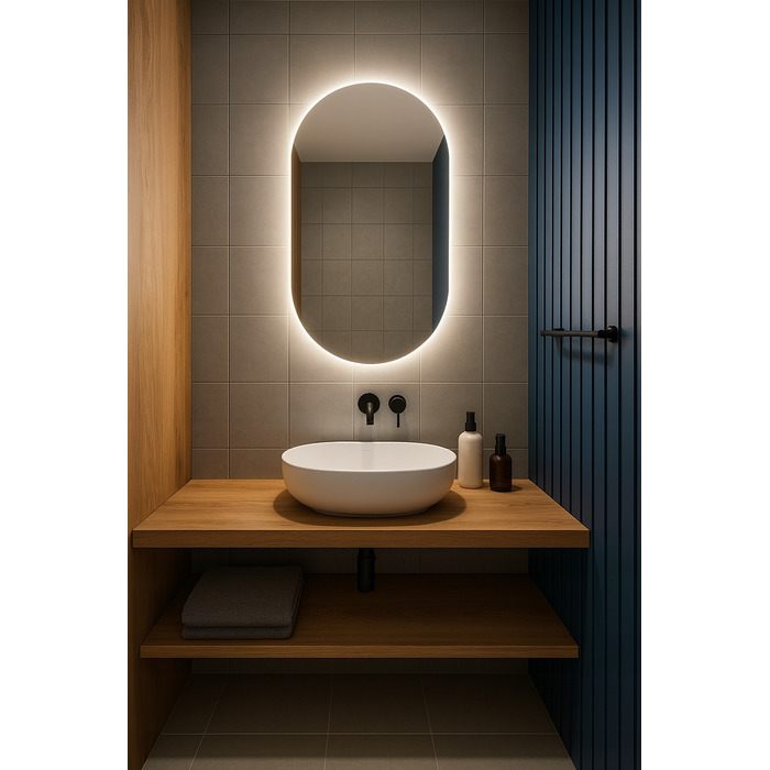 Овальне LED-дзеркало LUNA 60x80 см, вологозахищене IP65, вертикальний/горизонтальний монтаж