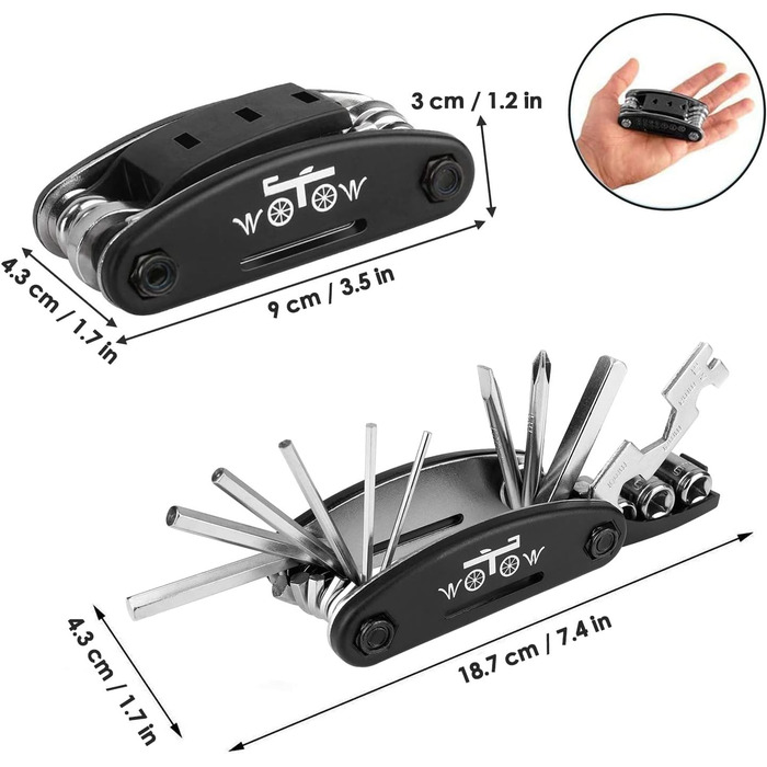 Мультитул велосипедний WOTOW 16-в-1 з чохлом - набір інструментів для ремонту велосипеда