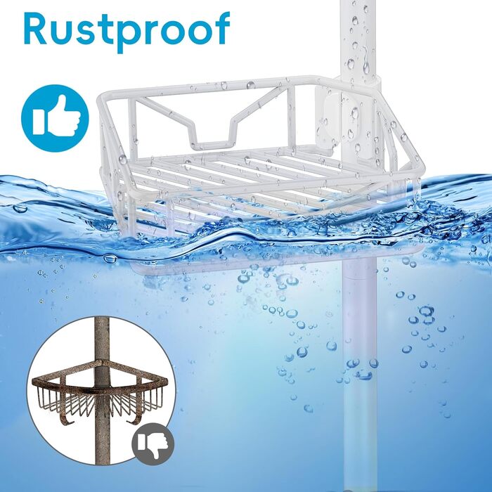 Кутовий телескопічний поличний органайзер для душу Bomclap з 5 кошиками, металевий, регульована висота 106-287 см, для ванни та душу, без свердління, білий