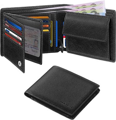 HOCRES Men's Wallets Multi-Functional RFID Blocking Leather Slim Wallet with 15 Card Slots, 2 Bill Compartments, and 2 ID Windows Minimalist Wallets for Men with Gift Box