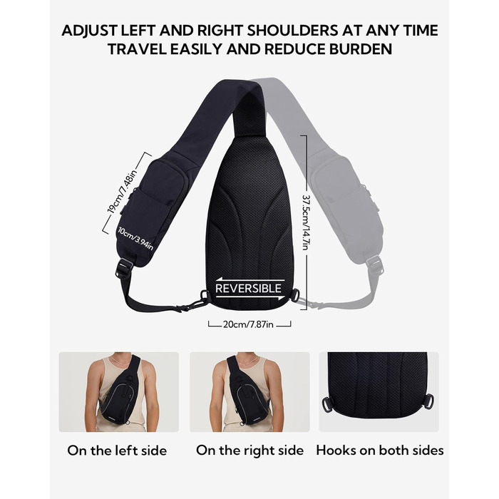 Чоловіча/Жіноча сумка через плече Waterfly - Messenger Bag Crossbody для спорту, подорожей, велоїзди та туризму (Чорна)