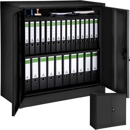 Металевий офісний шафа Tectake з замком, 3 полиці, 90x40x90 см, чорний