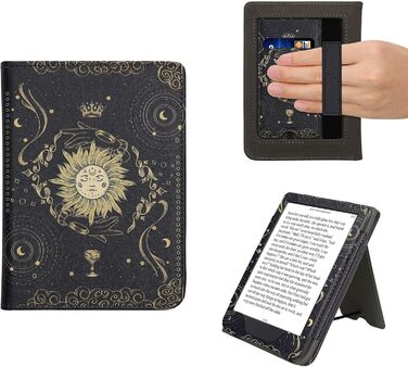 Чохол-книжка kwmobile для Kobo Clara BW/Clara Colour/Tolino Shine (5) / Shine Color з петлею для руки та мотивом бібліотеки (Таро, карти)