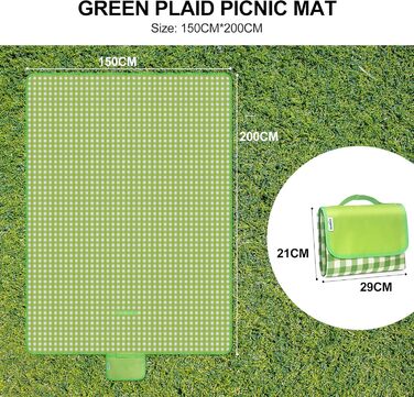 Плед для пікніка Reakoo 200x300 см, водонепроникний килимок для пляжу XXL, з ручкою, антипісочний, пральний для кемпінгу, парку, саду
