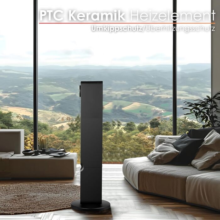 Electric Heater with Fireplace Illusion, Energy-Saving, Oscillating, Overheat Protection, 2000 Watts, 2 Levels, Controllable via Smartphone with Tuya App, Heater, Quiet Mobile Heater, Electric Heater, Mini Heater