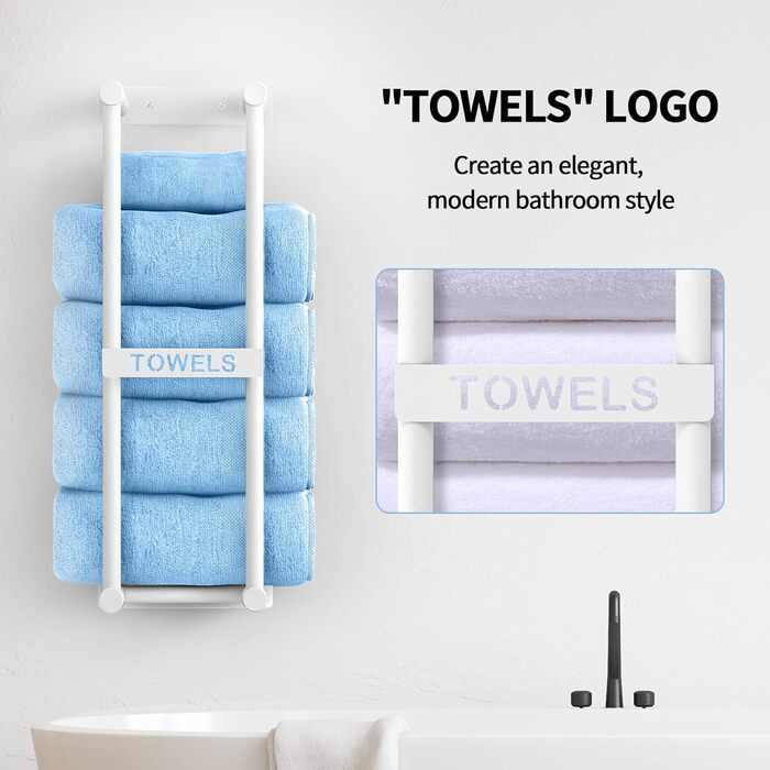 Тримач для рушників на стіну, велика полиця для рушників у ванну кімнату, металевий, білий, 56 см
