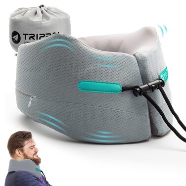 Подушка для шиї Comfy з Memory Foam: регульована підтримка 360° для подорожей, авто, офісу та поїздки поїздом (S, Large, сіра)