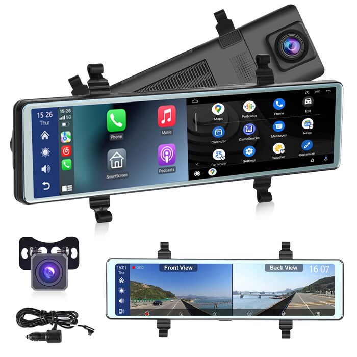 Автомобільний відеореєстратор Hodozzy з дзеркалом, Carplay, Android Auto, Bluetooth, 11.26