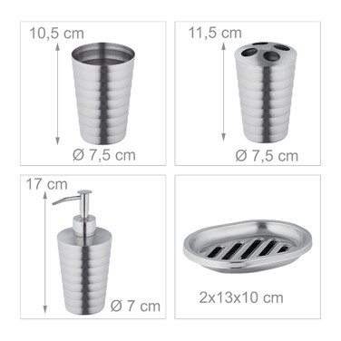 Relaxdays 4-Piece Bathroom Set, Polished Stainless Steel