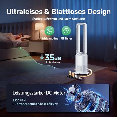 Безлопатевий вентилятор-нагрівач TP18Pro 2-в-1: 10 режимів охолодження, 3 - обігріву, пульт та сенсорне керування, тихий DC-двигун