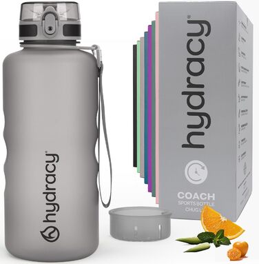 Фляга спортивна Hydracy з фруктовою сіткою 2000 мл, сріблясто-сіра - пляшка для води без BPA, з міткою часу, герметична для спорту та активного відпочинку
