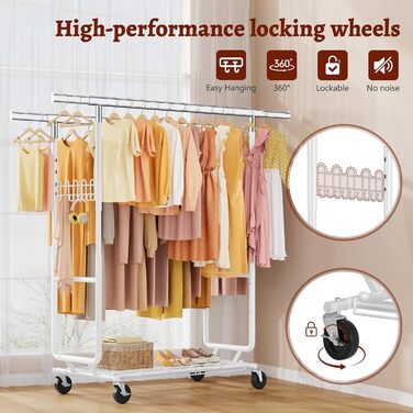 Металевий вішак для одягу на колесах FAVOOOSTY, 2 стійки, до 200 кг, швидка збірка
