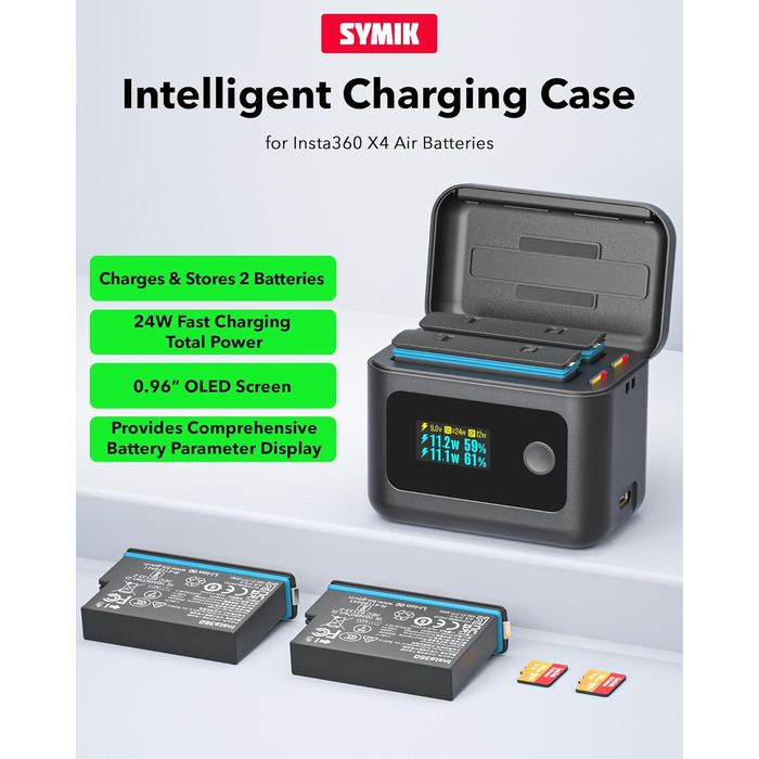 Акумулятори Insta360 X4 Air (2 шт.) з зарядним хабом 24W та LCD-дисплеєм – Швидка зарядка, показник заряду