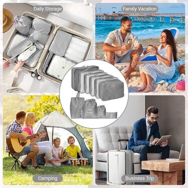 Органайзер для валізи Zorplex, набір 10 шт: кубики для пакування, аксесуари для подорожей, сумки для одягу, взуття та косметики (сірий)