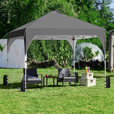 Yaheetech Folding Gazebo 2.4 x 2.4 m Pop-Up Gazebo, Adjustable Height Garden Gazebo, Waterproof & Sun Protection Party Tent Garden Tent with Rolling Carry Bag for Outdoor Market Garden Yard, (Dark Grey, 3x3m)