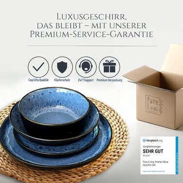 Набір посуду Steingut Ibiza 24 шт. для 6 осіб - глибоке синій колір, Pure Living, TESTSIEGER