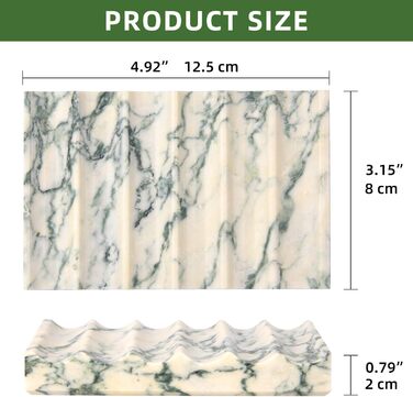 Склянка для мила з мармуру з отвором, зелена текстура. Прямокутна склянка для мила з хвилястою формою, самостійно спорожняється, для ванної кімнати, кухні. Підставка для мила та губки.