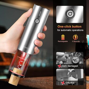 Electric Wine Opener 4-in-1 Set with Automatic Wine Decanter & Wine Opener USB-C Rechargeable, Vacuum Stoppers, Foil Cutters, Gift Box for Wine Lovers