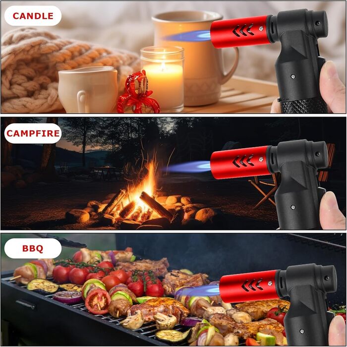 Заправний газовий запальник Jet, регульований, вітростійкий, кухонний пальник, подарунок для чоловіків, гриль, кемпінг, кухня (бутан-газ не входить) (Червоний)