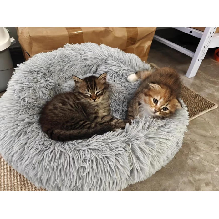 Кругле ліжко для котів, 60 см, м'яке, для собак та котів, легко миється, сірий колір