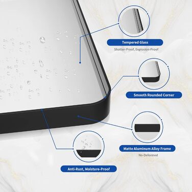 Дзеркало для ванної кімнати WEER, 61x81 см, чорний металевий каркас, матове скло, закруглені кути