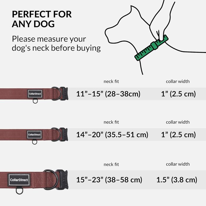 Міцний нашийник для собак великих та середніх порід – регульований, двошаровий нейлон, металева застібка, стійкий до розриву, ідеальний для активних собак (38-58 см)