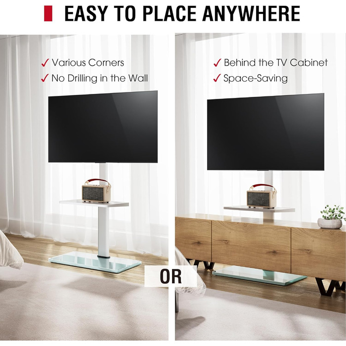 Підставка для телевізора Boden для 32-65 дюймів, поворотна на 60 градусів, з регулюванням кута нахилу, 8-ступенева регулювання висоти, стійка для телевізора для вітальні/спальні, витримує до 40 кг, VESA до 400 x 400, білий/декор для саду