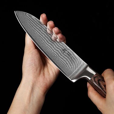 Професійний кухонний ніж Santoku Wakoli Edib Damast 12 см з 67-шарової дамаської сталі VG10, рукоятка з пакка-дерева, у подарунковій коробці