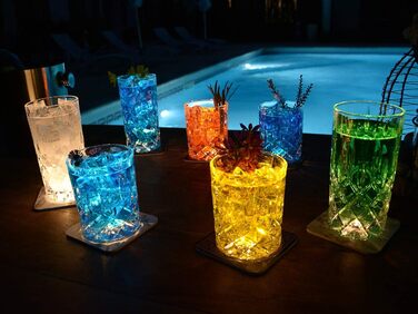 LED Coasters 4-Piece Set - ROST - Four glowing coasters for bottles and glasses - A must-have for parties, weddings, birthdays, or as a gift