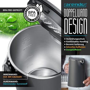 Набір Arendo: Електричний чайник з регулюванням температури та тостер з сенсорним дисплеєм (2 слоти) - нержавіюча сталь, сірий