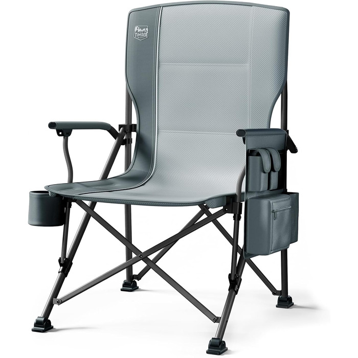 Крісло для кемпінгу Timber Ridge XXL, 230 кг, широке сидіння 62 см, висока спинка, підсклянник, міцні підлокітники для кемпінгу, пікніка, саду та балкону