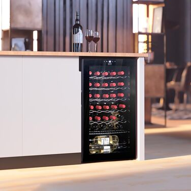 Cecotec Bolero Grandsommelier 34030 Stainless Steel Wine Refrigerator - 80L Compressor Cooler with Adjustable Temperature (5-18°C), Touch Control, LED Interior (34 Bottles, Black)