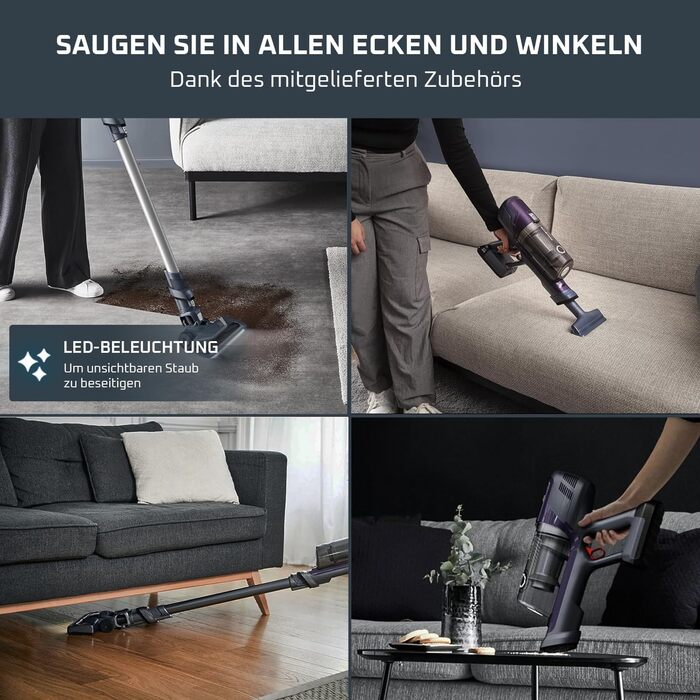 Бездротовий пилосос Rowenta X-Pert 6.60 Essential: акумуляторний, 100 Вт, 45 хв роботи, без мішка, LED-насадка, знімна батарея, насадка для щілин, кріплення на стіну, фіолетовий/чорний, RH6838