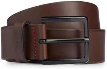 Чоловічий шкіряний ремінь HUGO Gionio SZ40 з логотипом на петлі, колір 80 (темно-коричневий 202)