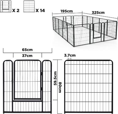 Вольєр для цуценят/собак Freigehege, складаний, 6 секцій, 65x80 см, чорний, для внутрішнього та зовнішнього використання