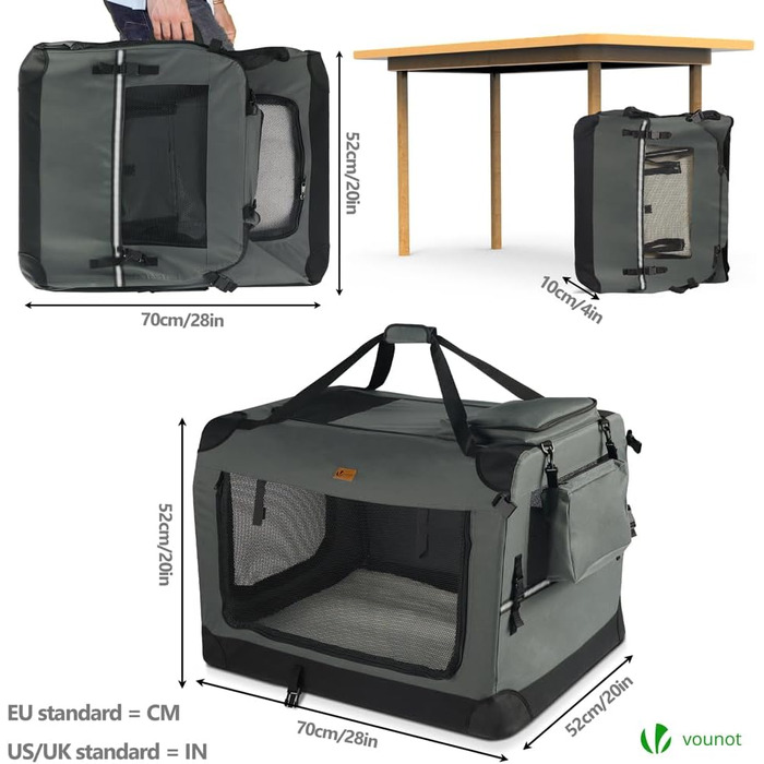 Транспортна переноска для собак та котів VOUNOT, складна, 82x60x60 см XL, сіра