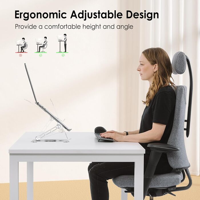 Підставка для ноутбука на стіл, 360° обертання, регульована, складна, з алюмінію, сумісна з MacBook Air Pro, HP Notebook (10–17,3 дюймів), обертова, срібна